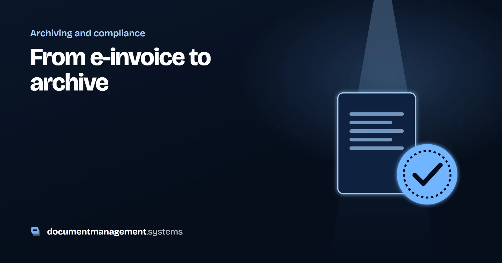 Illustration: an invoice document with a round seal and a check mark